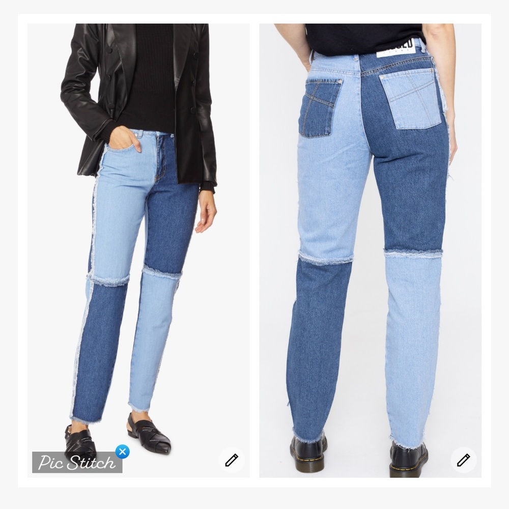 Ragged Jeans Quarter Panel Two Tone Mom Jeans